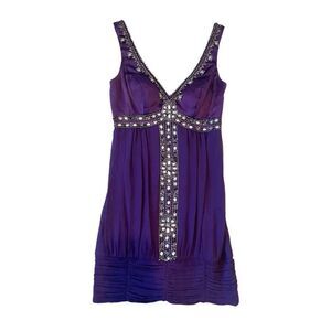 Sue Wong Nocturne Silk Purple Embellished Gatsby Style Formal Mini Dress Size 0